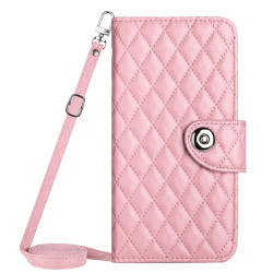 For Samsung Galaxy S24+ 5G Rhombic Texture Flip Leather Phone Case with Long Lanyard(Pink)