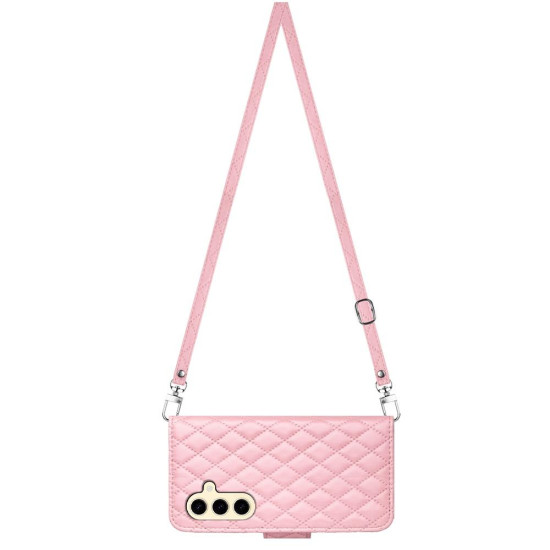 For Samsung Galaxy S24+ 5G Rhombic Texture Flip Leather Phone Case with Long Lanyard(Pink)