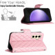 For Samsung Galaxy S24+ 5G Rhombic Texture Flip Leather Phone Case with Long Lanyard(Pink)