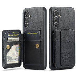 For Samsung Galaxy S24+ 5G Fierre Shann Oil Wax Cow Leather Card Holder Back Phone Case(Black)