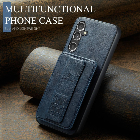 For Samsung Galaxy S24+ 5G Fierre Shann Oil Wax Cow Leather Card Holder Back Phone Case(Blue)
