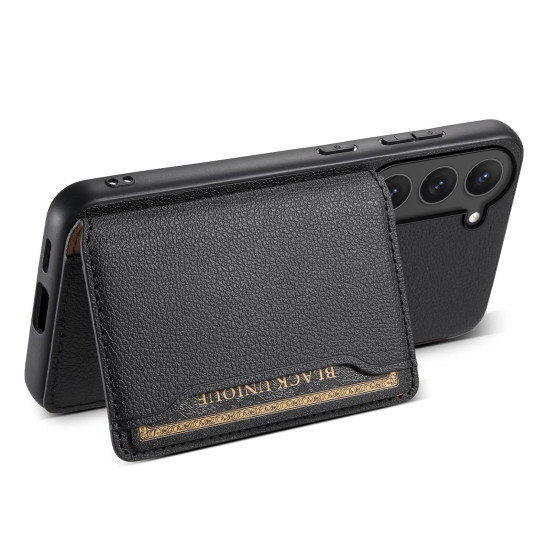 For Samsung Galaxy S23 5G Calf Texture Card Bag Design Full Coverage Phone Case(Black)