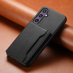 For Samsung Galaxy S24+ 5G Calf Texture Card Bag Design Full Coverage Phone Case(Black)