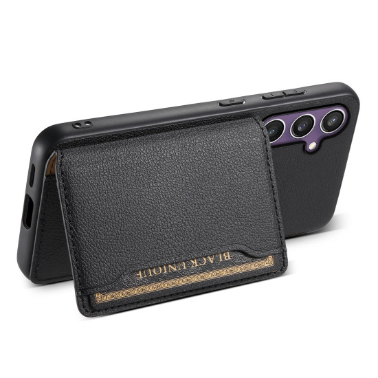 For Samsung Galaxy S24+ 5G Calf Texture Card Bag Design Full Coverage Phone Case(Black)