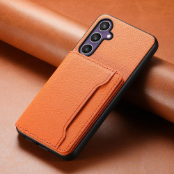 For Samsung Galaxy S24+ 5G Calf Texture Card Bag Design Full Coverage Phone Case(Orange)
