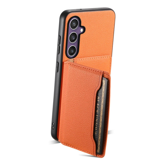 For Samsung Galaxy S24+ 5G Calf Texture Card Bag Design Full Coverage Phone Case(Orange)