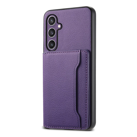 For Samsung Galaxy S24+ 5G Calf Texture Card Bag Design Full Coverage Phone Case(Purple)
