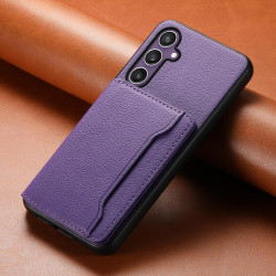 For Samsung Galaxy S24+ 5G Calf Texture Card Bag Design Full Coverage Phone Case(Purple)