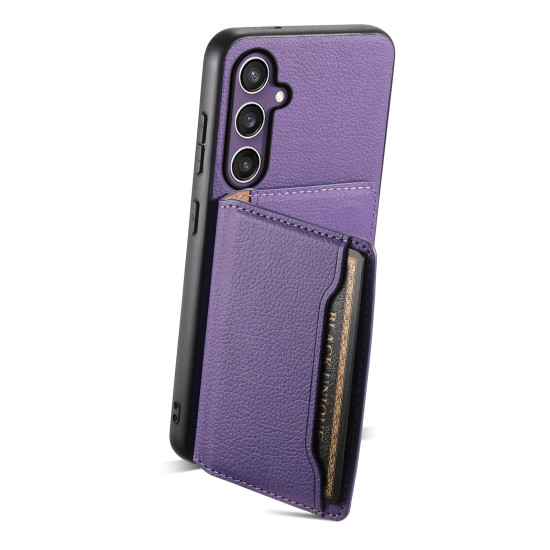 For Samsung Galaxy S24+ 5G Calf Texture Card Bag Design Full Coverage Phone Case(Purple)
