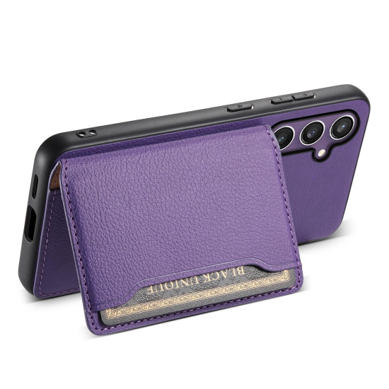 For Samsung Galaxy S24+ 5G Calf Texture Card Bag Design Full Coverage Phone Case(Purple)