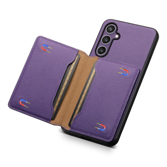 For Samsung Galaxy S24+ 5G Calf Texture Card Bag Design Full Coverage Phone Case(Purple)