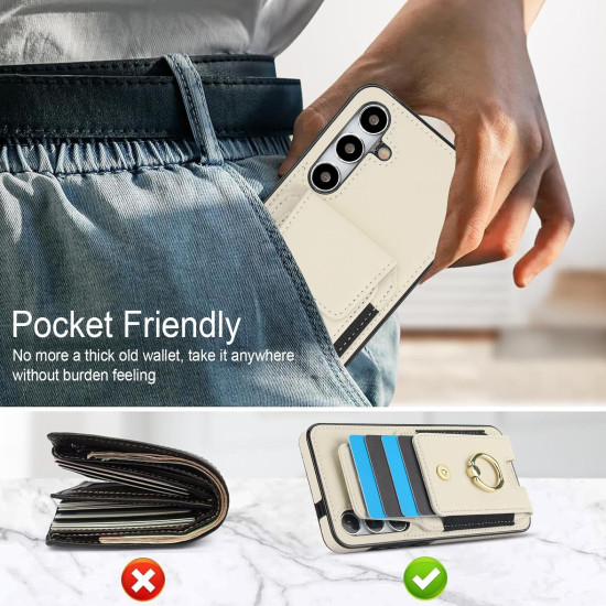 For Samsung Galaxy S24+ 5G Elastic Card Bag Ring Holder Phone Case(White)