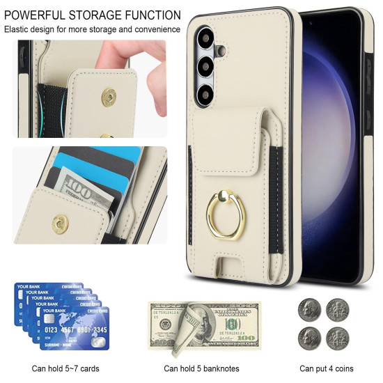 For Samsung Galaxy S24+ 5G Elastic Card Bag Ring Holder Phone Case(White)