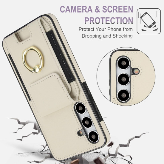 For Samsung Galaxy S24+ 5G Elastic Card Bag Ring Holder Phone Case(White)
