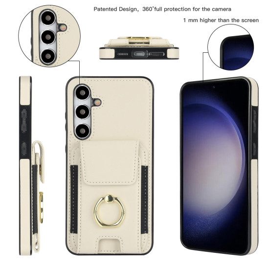 For Samsung Galaxy S24+ 5G Elastic Card Bag Ring Holder Phone Case(White)
