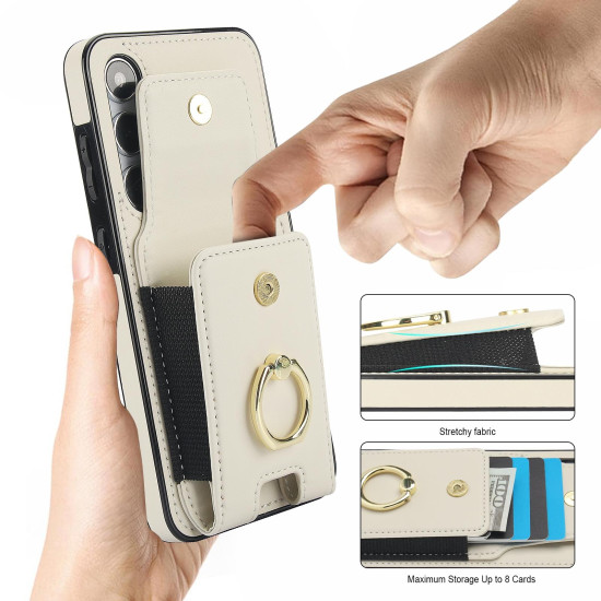 For Samsung Galaxy S24+ 5G Elastic Card Bag Ring Holder Phone Case(White)