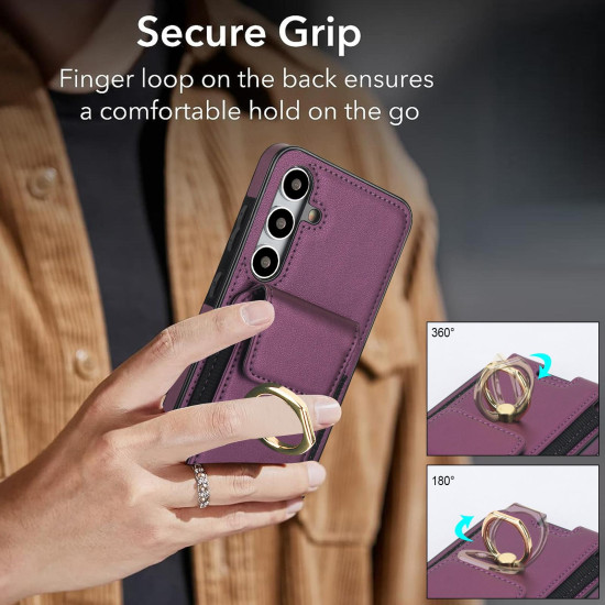 For Samsung Galaxy S24+ 5G Elastic Card Bag Ring Holder Phone Case(Purple)