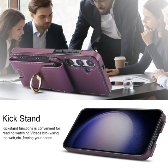 For Samsung Galaxy S24+ 5G Elastic Card Bag Ring Holder Phone Case(Purple)