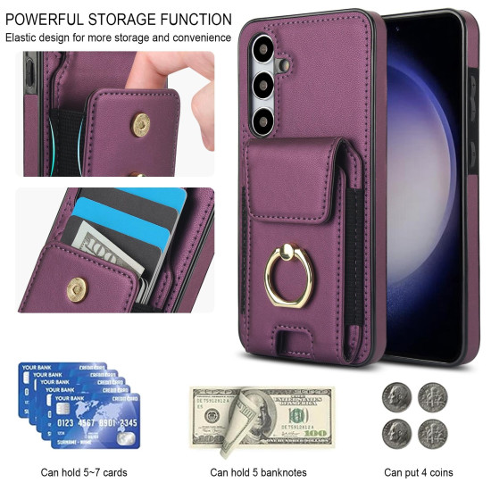 For Samsung Galaxy S24+ 5G Elastic Card Bag Ring Holder Phone Case(Purple)