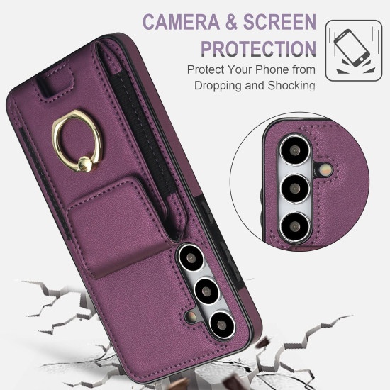 For Samsung Galaxy S24+ 5G Elastic Card Bag Ring Holder Phone Case(Purple)