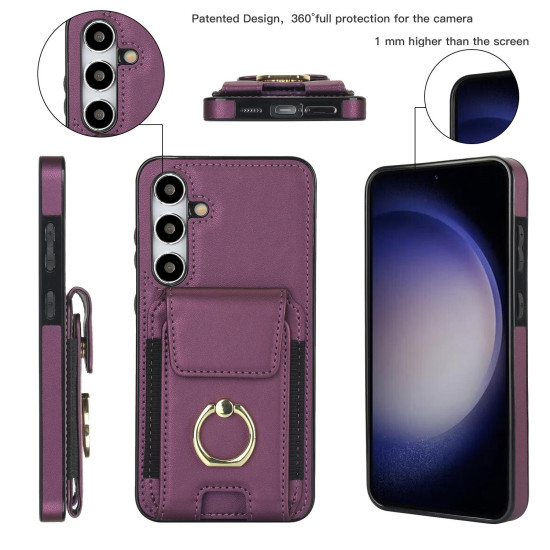 For Samsung Galaxy S24+ 5G Elastic Card Bag Ring Holder Phone Case(Purple)