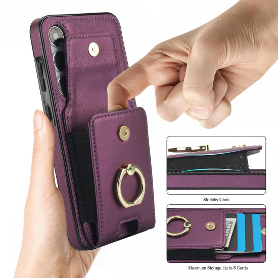 For Samsung Galaxy S24+ 5G Elastic Card Bag Ring Holder Phone Case(Purple)