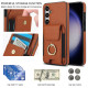 For Samsung Galaxy S24+ 5G Elastic Card Bag Ring Holder Phone Case(Brown)