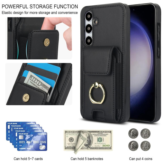 For Samsung Galaxy S24+ 5G Elastic Card Bag Ring Holder Phone Case(Black)