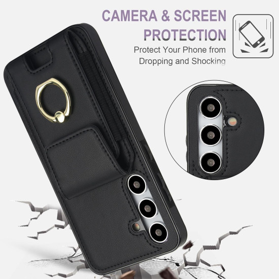 For Samsung Galaxy S24+ 5G Elastic Card Bag Ring Holder Phone Case(Black)