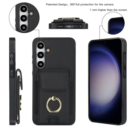 For Samsung Galaxy S24+ 5G Elastic Card Bag Ring Holder Phone Case(Black)