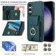 For Samsung Galaxy S24+ 5G Elastic Card Bag Ring Holder Phone Case(Dark Green)
