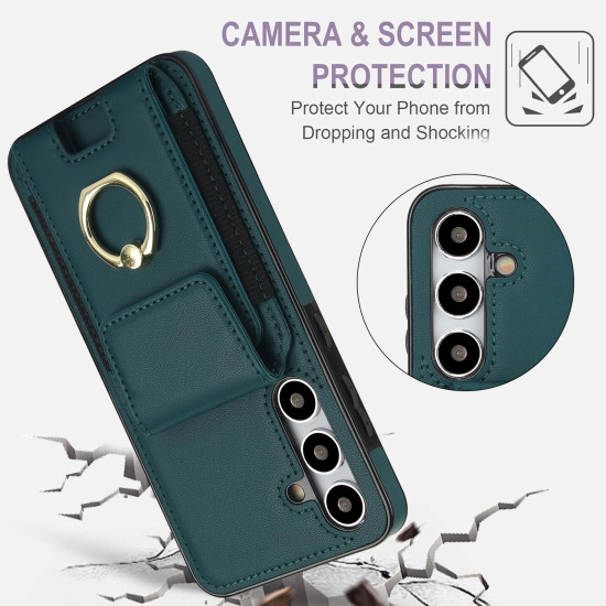 For Samsung Galaxy S24+ 5G Elastic Card Bag Ring Holder Phone Case(Dark Green)