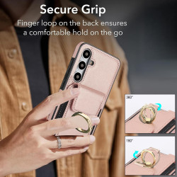 For Samsung Galaxy S24+ 5G Elastic Card Bag Ring Holder Phone Case(Rose Gold)