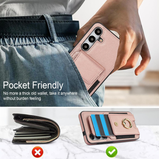 For Samsung Galaxy S24+ 5G Elastic Card Bag Ring Holder Phone Case(Rose Gold)