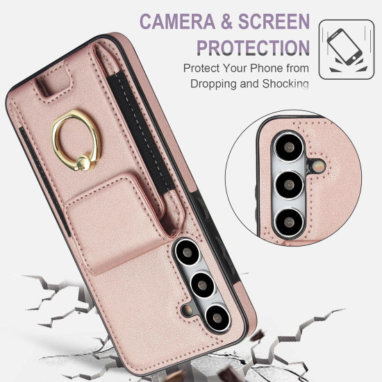 For Samsung Galaxy S24+ 5G Elastic Card Bag Ring Holder Phone Case(Rose Gold)