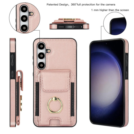 For Samsung Galaxy S24+ 5G Elastic Card Bag Ring Holder Phone Case(Rose Gold)