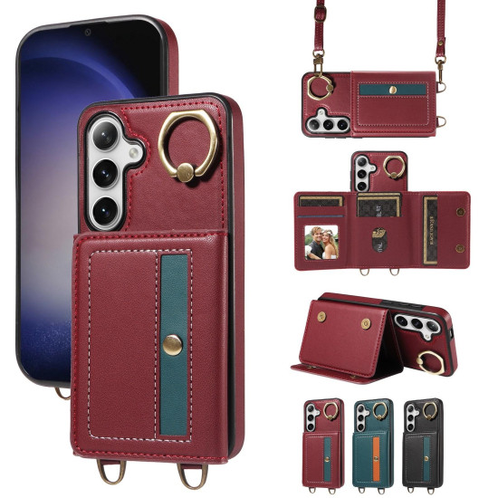 For Samsung Galaxy S24+ 5G Crossbodys Wallet Bag Ring Holder Leather Phone Case(Red)