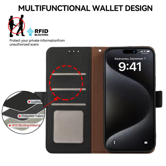 For Samsung Galaxy S23 5G ABEEL Side-Magnetic Litchi Pattern Leather RFID Phone Case(Black)