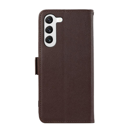For Samsung Galaxy S23 5G ABEEL Side-Magnetic Litchi Pattern Leather RFID Phone Case(Brown)