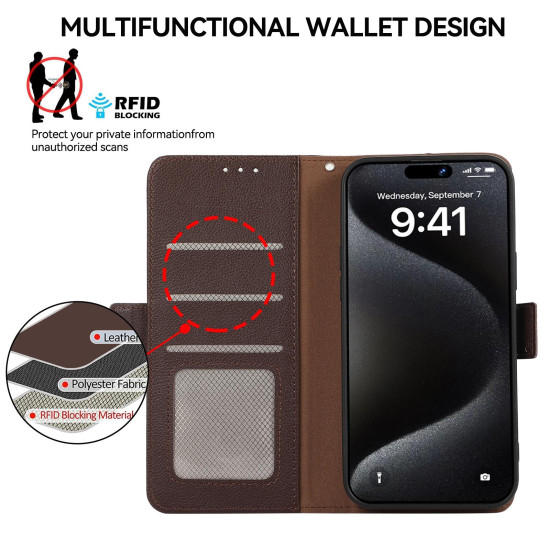 For Samsung Galaxy S23 5G ABEEL Side-Magnetic Litchi Pattern Leather RFID Phone Case(Brown)