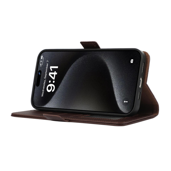 For Samsung Galaxy S23 5G ABEEL Side-Magnetic Litchi Pattern Leather RFID Phone Case(Brown)