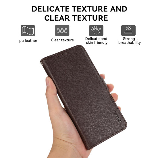 For Samsung Galaxy S23 5G ABEEL Side-Magnetic Litchi Pattern Leather RFID Phone Case(Brown)