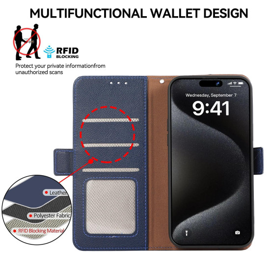 For Samsung Galaxy S23 5G ABEEL Side-Magnetic Litchi Pattern Leather RFID Phone Case(Blue)
