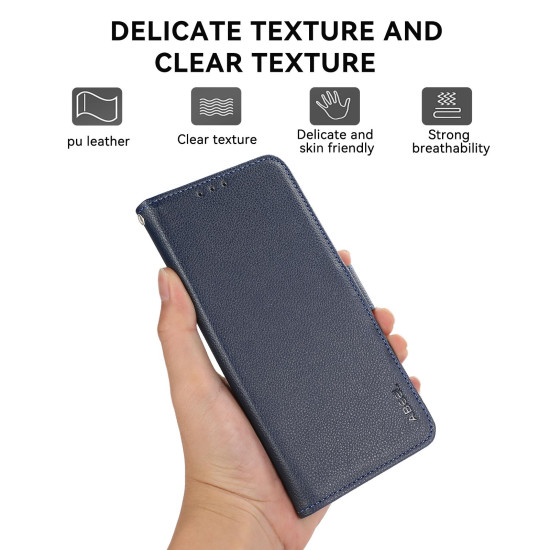 For Samsung Galaxy S23 5G ABEEL Side-Magnetic Litchi Pattern Leather RFID Phone Case(Blue)