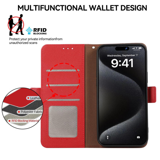 For Samsung Galaxy S24+ 5G ABEEL Side-Magnetic Litchi Pattern Leather RFID Phone Case(Red)