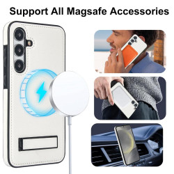 For Samsung Galaxy S24+ 5G Retro Leather Invisible Stand MagSafe Phone Case(White)