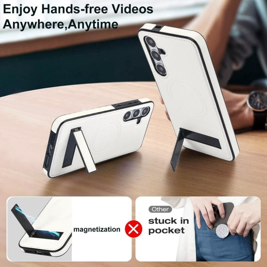 For Samsung Galaxy S24+ 5G Retro Leather Invisible Stand MagSafe Phone Case(White)