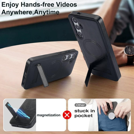 For Samsung Galaxy S24+ 5G Retro Leather Invisible Stand MagSafe Phone Case(Black)