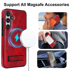 For Samsung Galaxy S24+ 5G Retro Leather Invisible Stand MagSafe Phone Case(Red)