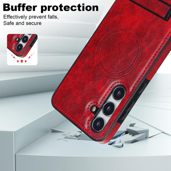 For Samsung Galaxy S24+ 5G Retro Leather Invisible Stand MagSafe Phone Case(Red)